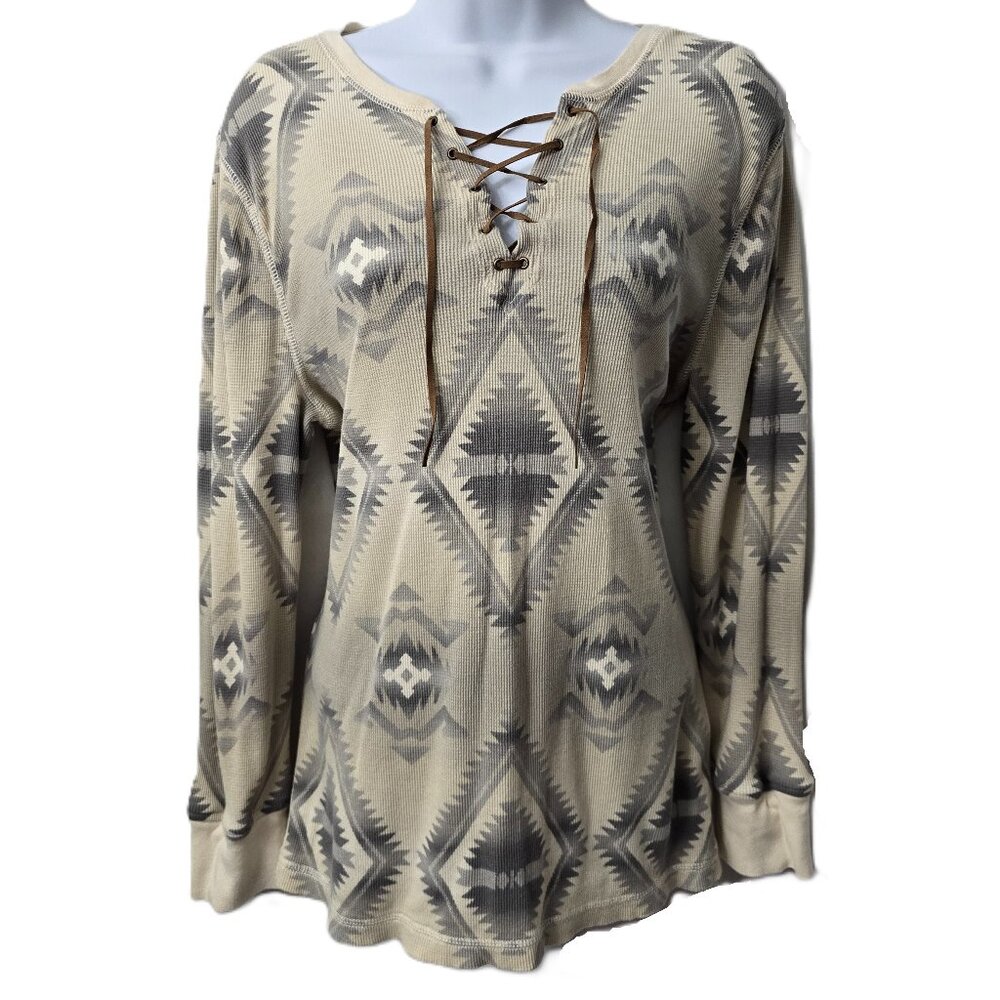 Ralph Lauren Cream Gray Long Sleeve Relaxed Tunic